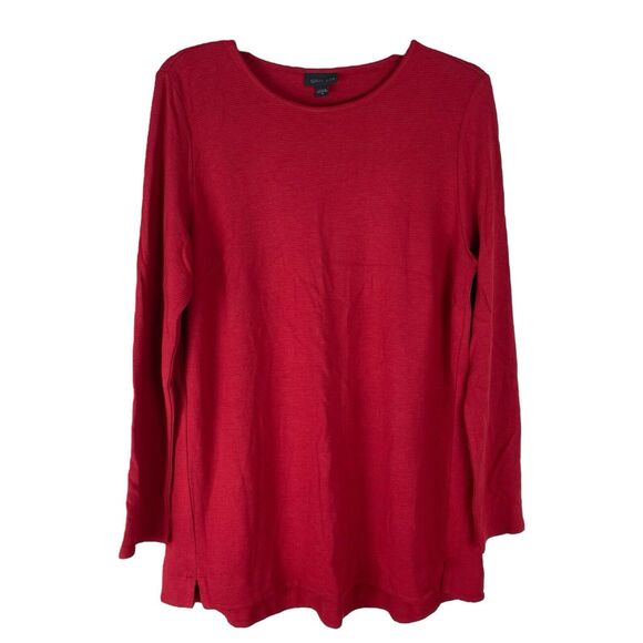 J Jill Wearever Women's Medium Top Red Stretch Long Sleeve V Neck Comfort Tunic - Picture 1 of 7